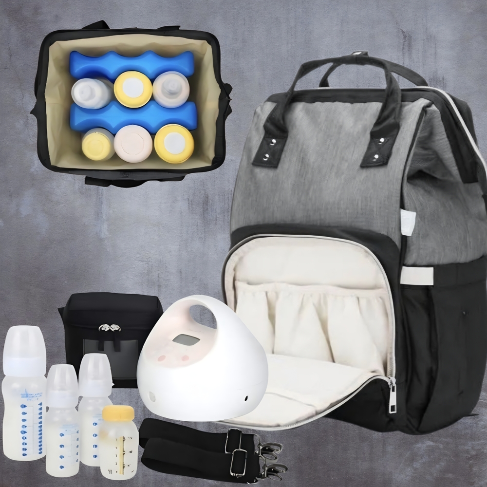 Gray and Black Diaper Bag with Accessories